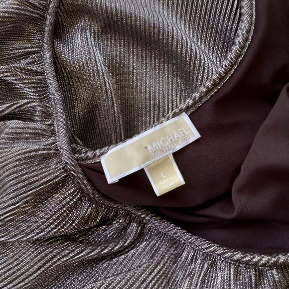 Michael Michael Kors Tiered Metallic Silver Ruffle Plisse Mini Dress Size L - Picture 10 of 13